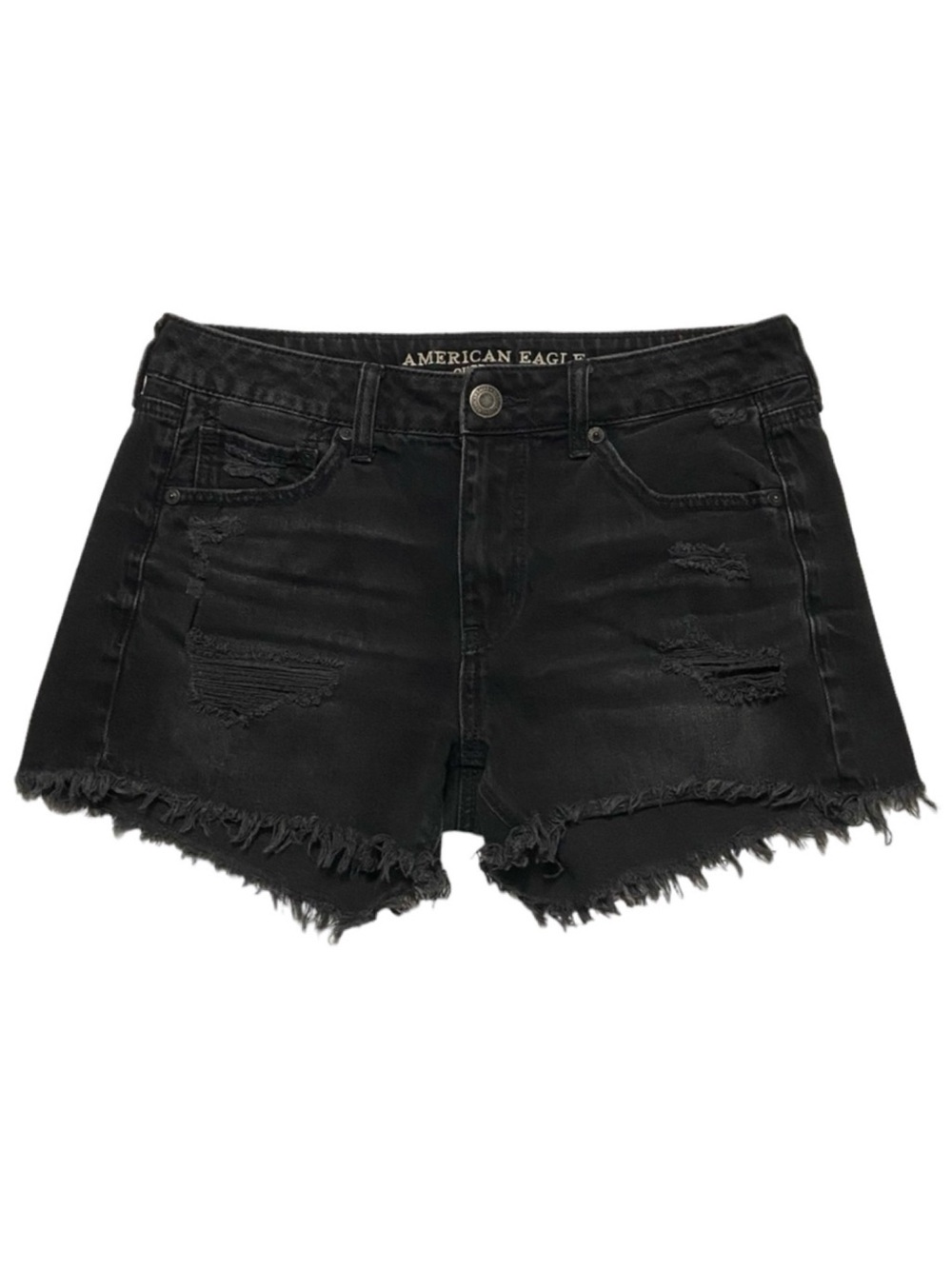 American Eagle Tomgirl Midi Womens 4 Jean Shorts Black Festival Grunge Shortie